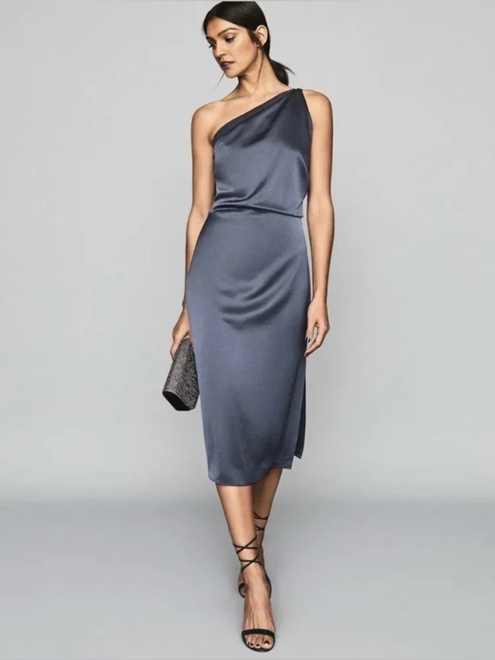 Reiss Eden Satin NWT One Shoulder Dress in Navy Size US 8